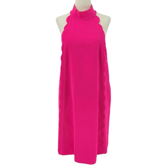 Ted Baker London Hit Pink Mock Neck Scalloped Mini Dress Size 3 / 8 - Picture 1 of 10